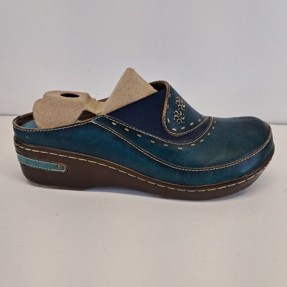 Spring Step L'Artiste Teal Chino Clogs Leather Mules Size 41 - Picture 6 of 14